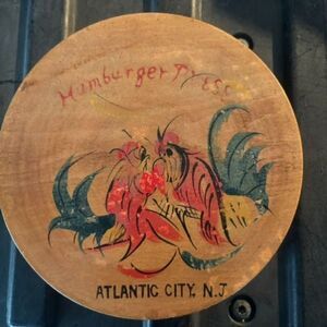Atlantic City NJ Vintage Rooster Wooden Hamburger Press